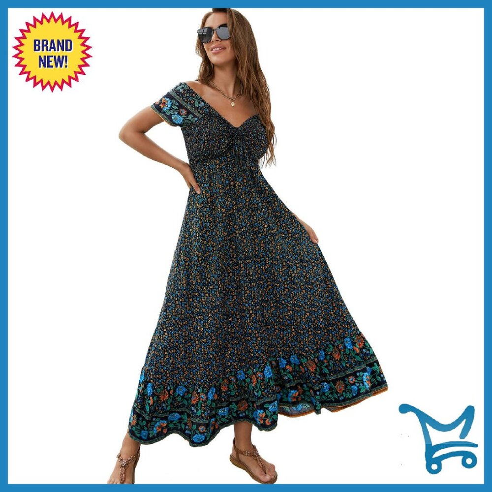 Rayon Maxi Dress Flowy Boho Summer Casual Beach Party Wear